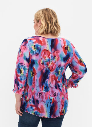 Geplooide blouse met 3/4 mouwen, Lavender Space AOP, Model image number 1