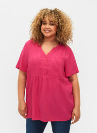 Viscose blouse met korte mouwen en plooien, Beetroot Purple, Model