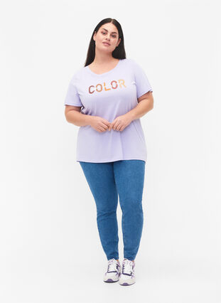 T-shirt en coton avec imprimé, Lavender COLOR, Model image number 2
