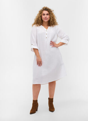 Robe en coton à manches 3/4, Bright White, Model image number 2