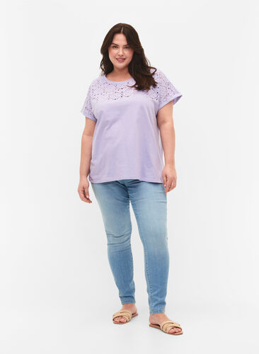 T-shirt ample avec broderie anglaise, Lavender, Model image number 1