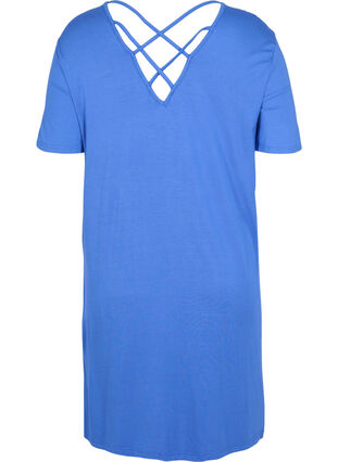 Robe en viscose à manches courtes avec détail au dos, Dazzling Blue, Packshot image number 1