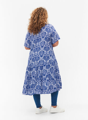 Viscose jurk met print en korte mouwen, S. the web Oriental, Model image number 1