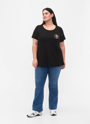 T-shirt en coton avec impression sur le devant, Black W. Chest print, Model image number 2