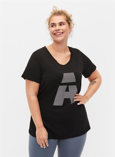 T-shirt de sport avec imprimé, Black w. stripe A, Model image number 0