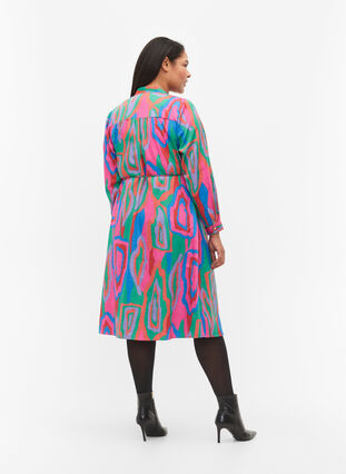 Robe cache-cœur imprimée à manches longues, Colorfull Art Print, Model image number 1