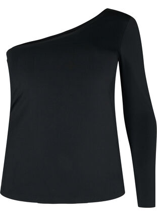 Nauwsluitende blouse met één schouder, Black, Packshot image number 0