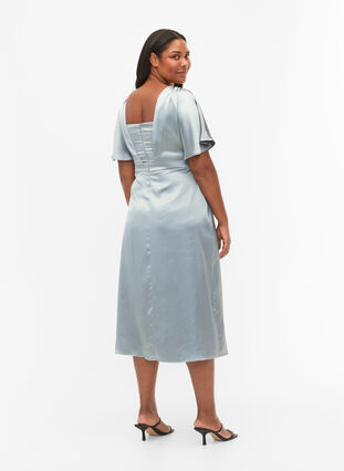 Robe longue à manches courtes et cache-cœur, Silver Blue, Model image number 1