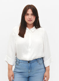 Shirt in viscose met ton-sur-ton patroon, Bright White, Model