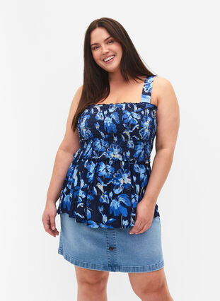 Borstvoedingsvriendelijke top met kousenband, Blue Flower Print, Model image number 0