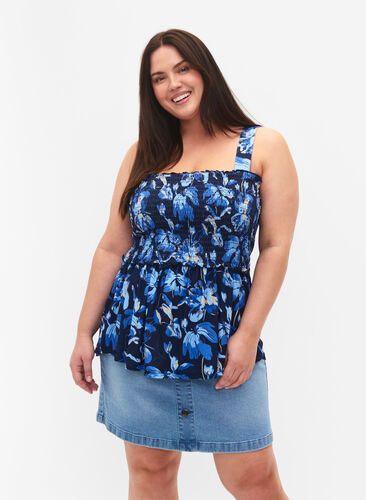 Borstvoedingsvriendelijke top met kousenband, Blue Flower Print, Model image number 0