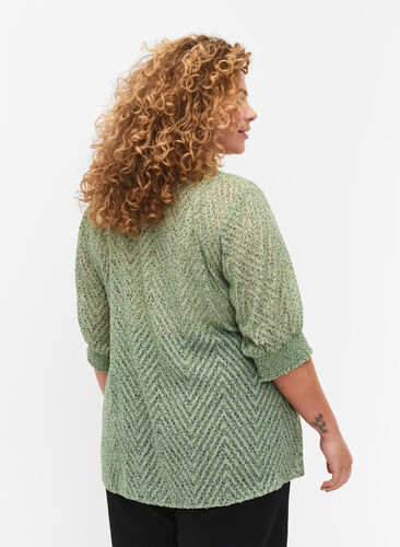 Gestippelde blouse met 1/2 mouwen, Seagrass Dot, Model image number 1