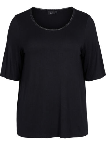 Chemise de nuit à manches courtes en viscose, Black, Packshot image number 0