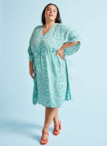 Viscose caftan jurk met print, Green Dot, Image image number 0