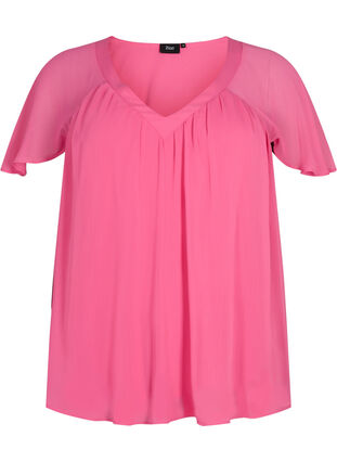 Effen blouse met vleermuismouwen en v-hals, Shocking Pink, Packshot image number 0