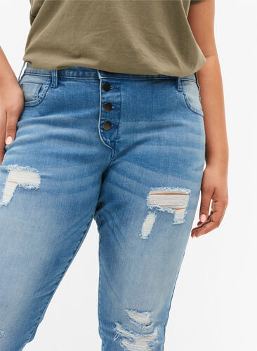 Ripped Emily jeans met normale taille, Blue denim, Model image number 3