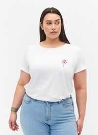 Katoenen t-shirt met opdruk op de voorkant, Bright White FLOWER, Model