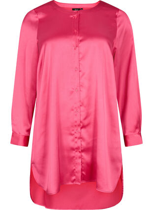 Lang glanzend shirt met split, Pink Flambé, Packshot image number 0