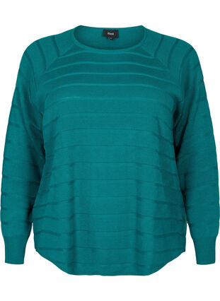 Blouse tricotée avec des rayures ton sur ton, Deep Lake, Packshot image number 0