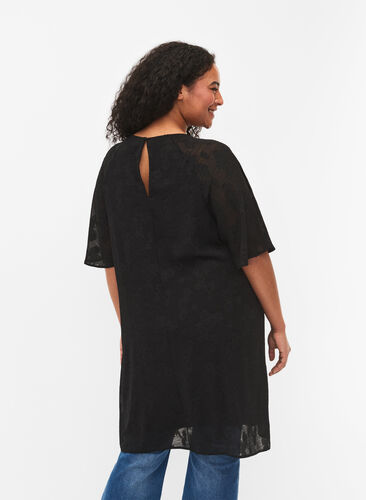 Robe avec structure et manches courtes, Black, Model image number 1