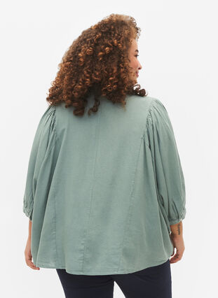 Viscose-Linen Mix Shirt Blouse met 3/4 Mouwen, Chinois Green, Model image number 1