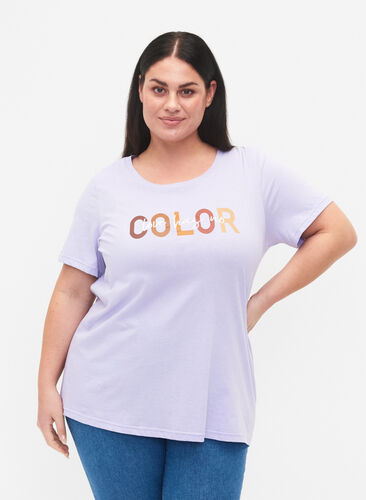 T-shirt en coton avec imprimé, Lavender COLOR, Model image number 0