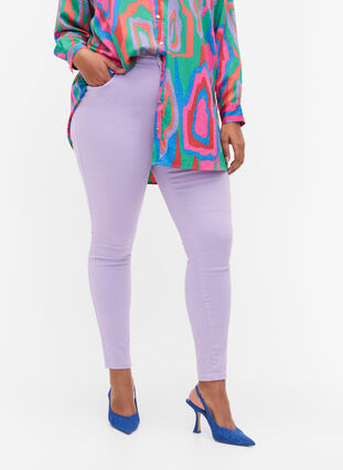 Amy jeans met hoge taille en super slanke pasvorm, Lavender, Model image number 2