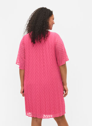 Robe plissée à manches courtes, Shocking Pink, Model image number 1