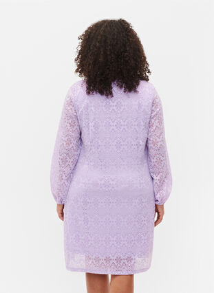Kanten jurk met v-snit en lange mouwen, Pastel Lilac, Model image number 1