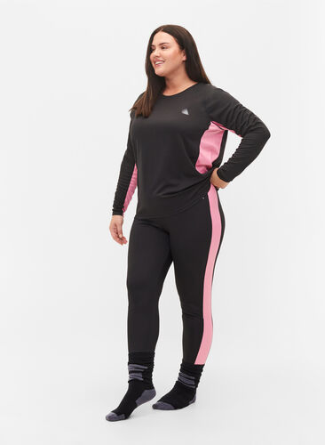 Ski legging met contrasterende streep, Black w. Sea Pink, Model image number 0