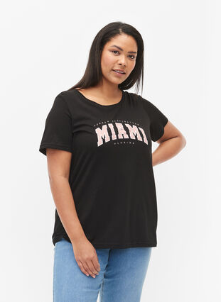 Katoenen t-shirt met printdetail, Black MIAMI, Model image number 0