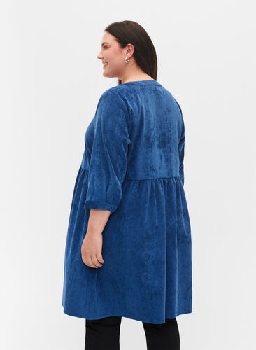 Fluwelen jurk met 3/4-mouwen en knopen, Estate Blue, Model image number 1