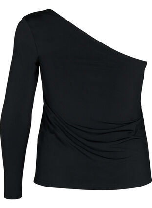 Nauwsluitende blouse met één schouder, Black, Packshot image number 1
