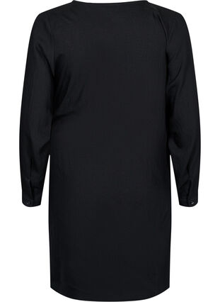 Viscose jurk met lange mouwen en wikkel-look, Black, Packshot image number 1