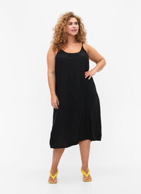 Mouwloos midi jurk in viscose, Black, Model
