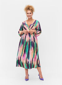 Midi-jurk met print en 3/4 mouwen, Purple AOP, Model