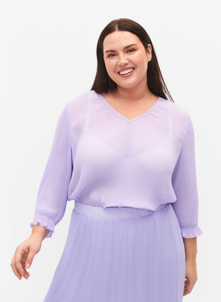 Geplooide blouse met 3/4 mouwen, Lavender, Model image number 0