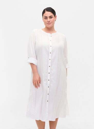 Robe-chemise en coton à manches 3/4, Bright White, Model image number 0