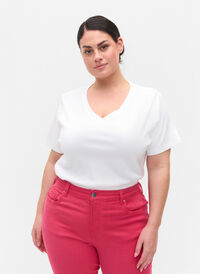 Katoenen t-shirt met geribbeld structuur, Bright White, Model