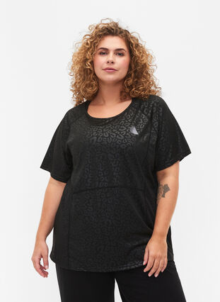 Sport T-shirt met print en mesh, Black, Model image number 0