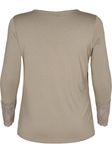 Viscose blouse met lange mouwen en kantdetails, Laurel Oak, Packshot image number 1