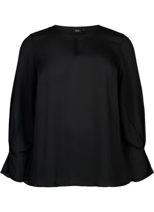 Effen blouse met lange mouwen, Black, Packshot image number 0