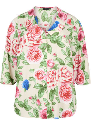 Gebloemd shirt met 3/4 mouwen, Bright Flower, Packshot image number 0