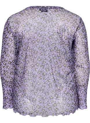 Blouse moulante en mesh avec motif floral, Purple AOP, Packshot image number 1
