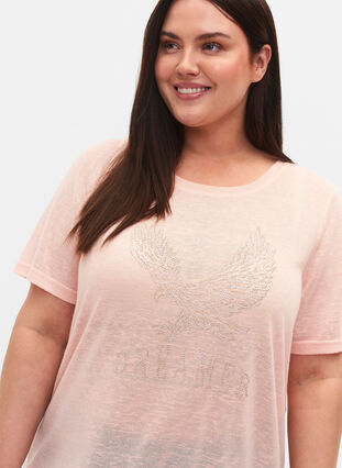 T-shirt avec rivets et col rond, Pale Blush, Model image number 2