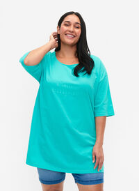 Oversized katoenen t-shirt met print, Turquoise L'amour, Model