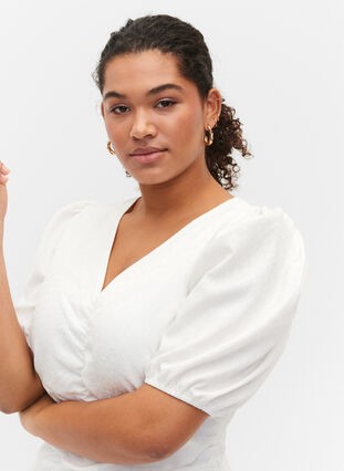 Robe à manches courtes, drapée et structurée, Bright White, Model image number 2
