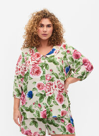 Gebloemd shirt met 3/4 mouwen, Bright Flower, Model