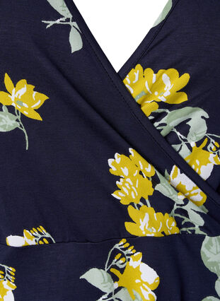 Robe portefeuille en viscose à manches courtes, Night Sky AOP Flower, Packshot image number 2