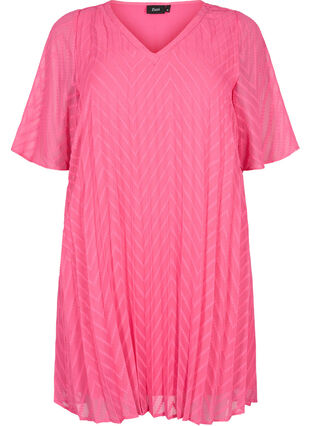 Robe plissée à manches courtes, Shocking Pink, Packshot image number 0